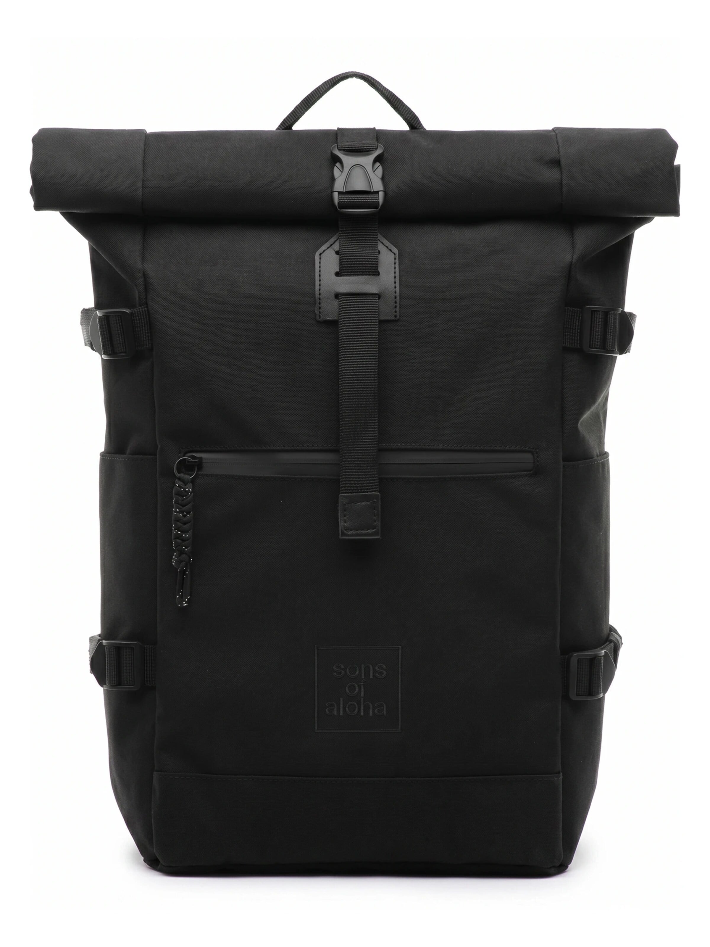 SONS OF ALOHA Backpack 'XL RollTop Rucksack KANE erweiterbar' in Black: front
