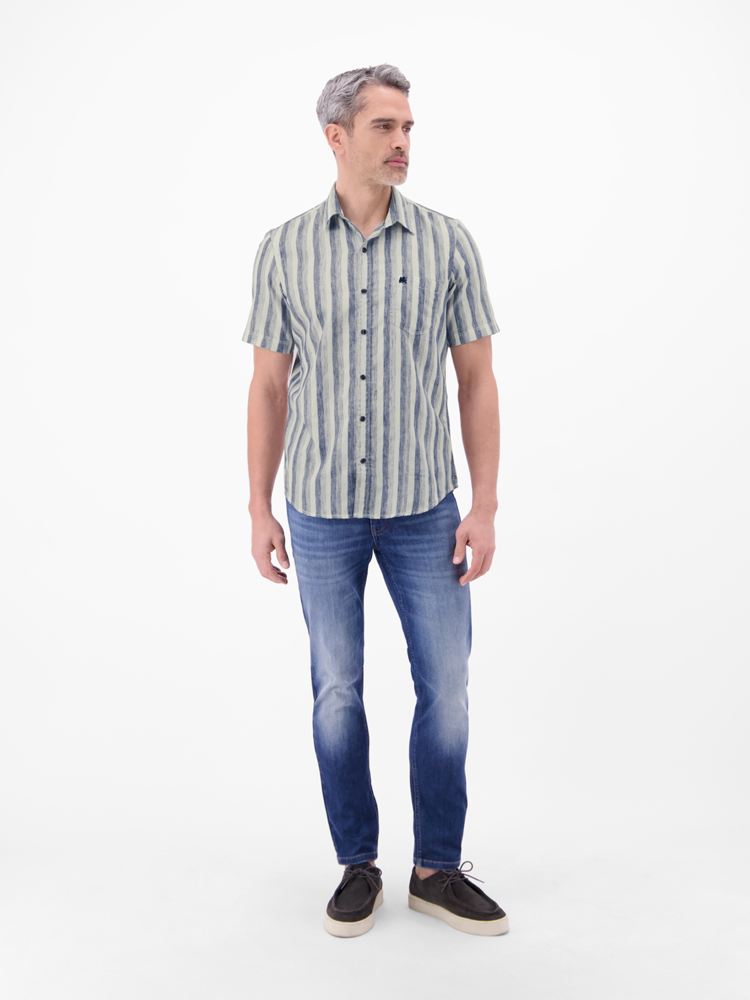 LERROS Regular Fit Gestreiftes Kurzarmhemd, atmungsaktiv in Blau