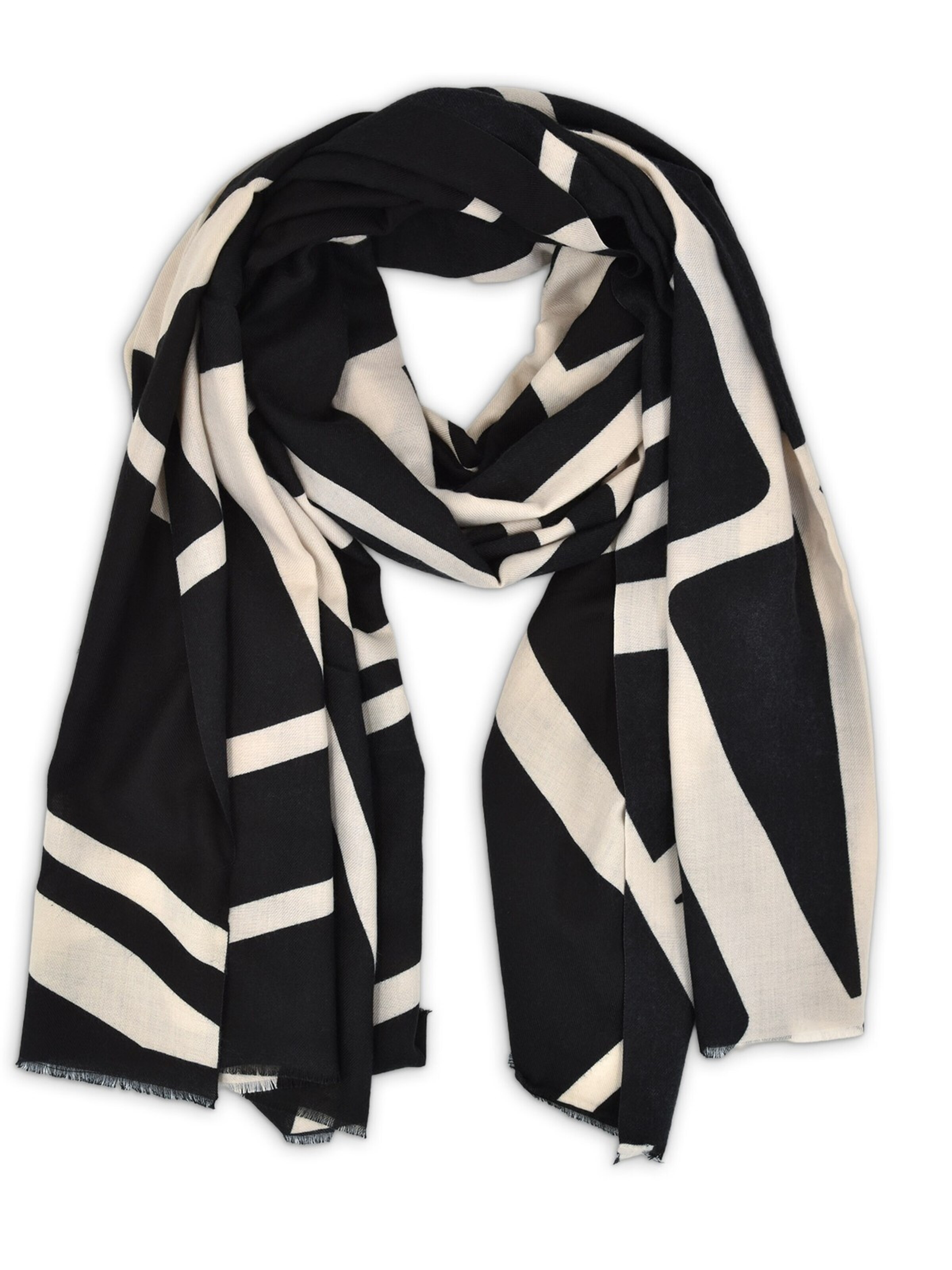 styleBREAKER Schal 'Schal mit Graphic Lines Muster'‌‌‌‌‌‌‌‌‌‌ in Schwarz: Vorderseite