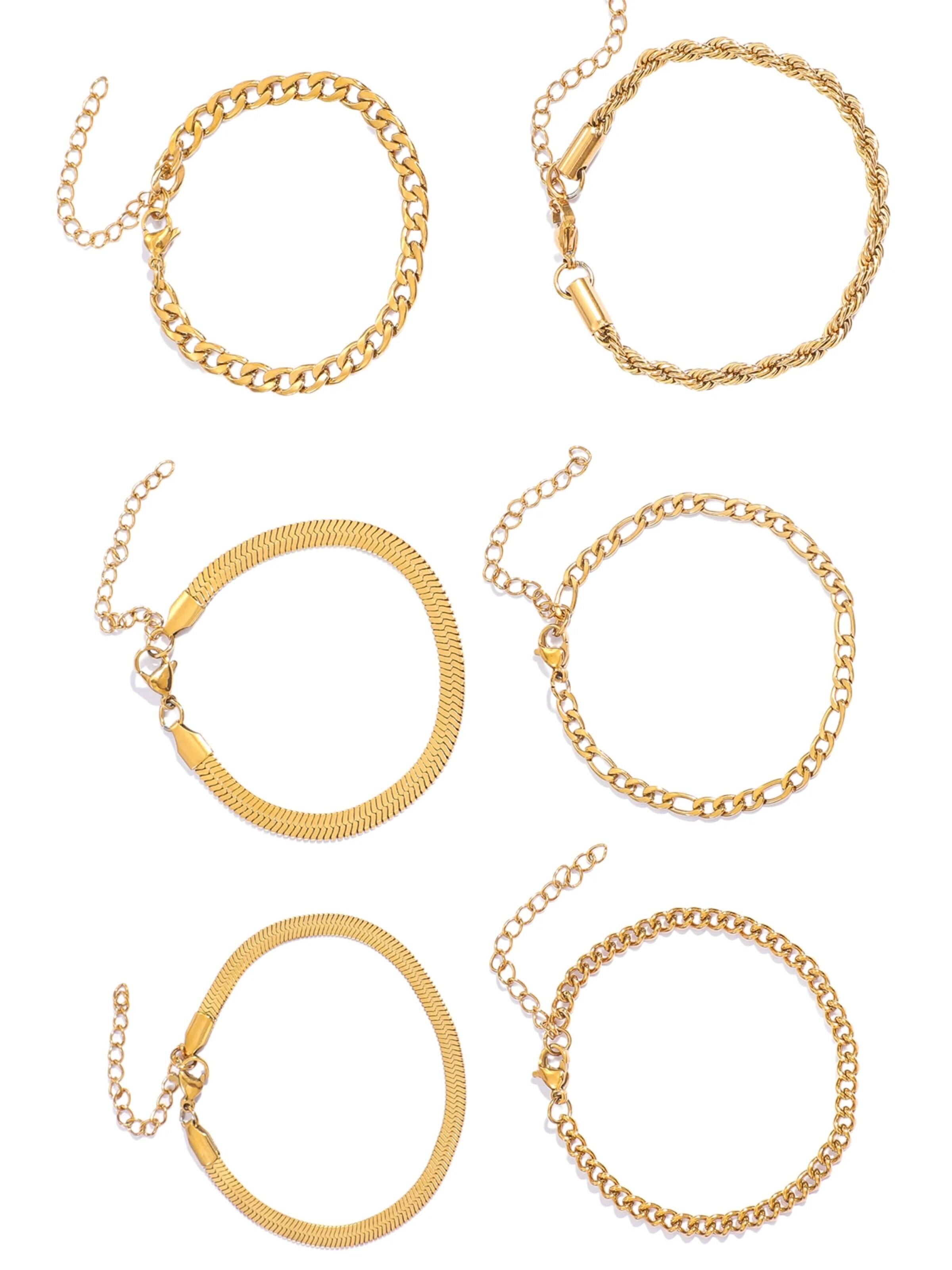 NTHIRTYTHREE Jewelry Set 'Schmuckset 6 Stück vergoldeter Edelstahl Armbänder Schmuck' in Gold: front