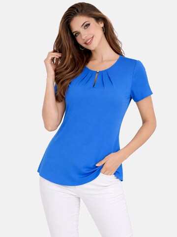 REGINA FASHION Bluza 'Short Sleeve Blouse with Pleated Neckline' | modra barva