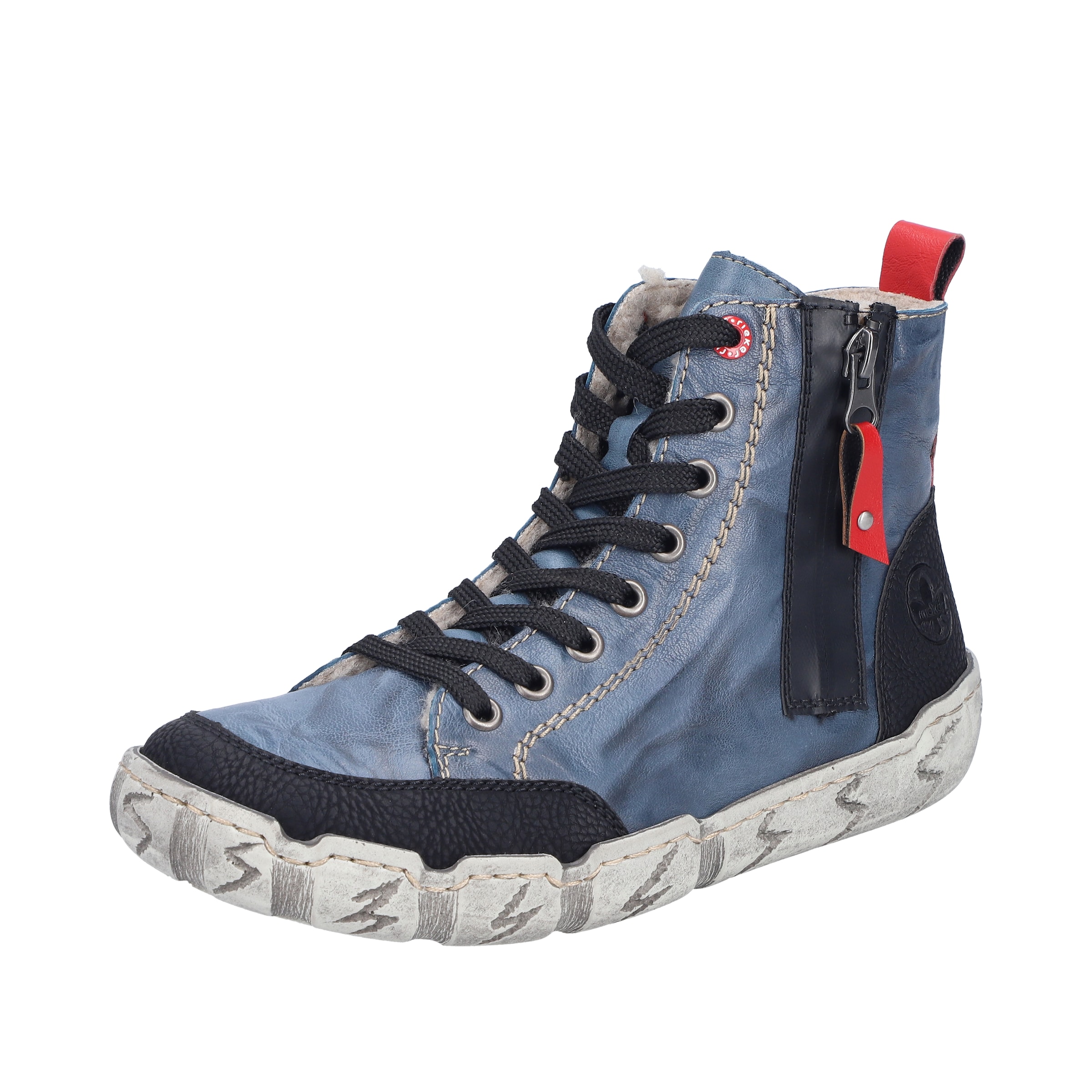 Rieker Lace-Up Ankle Boots in Blue: front