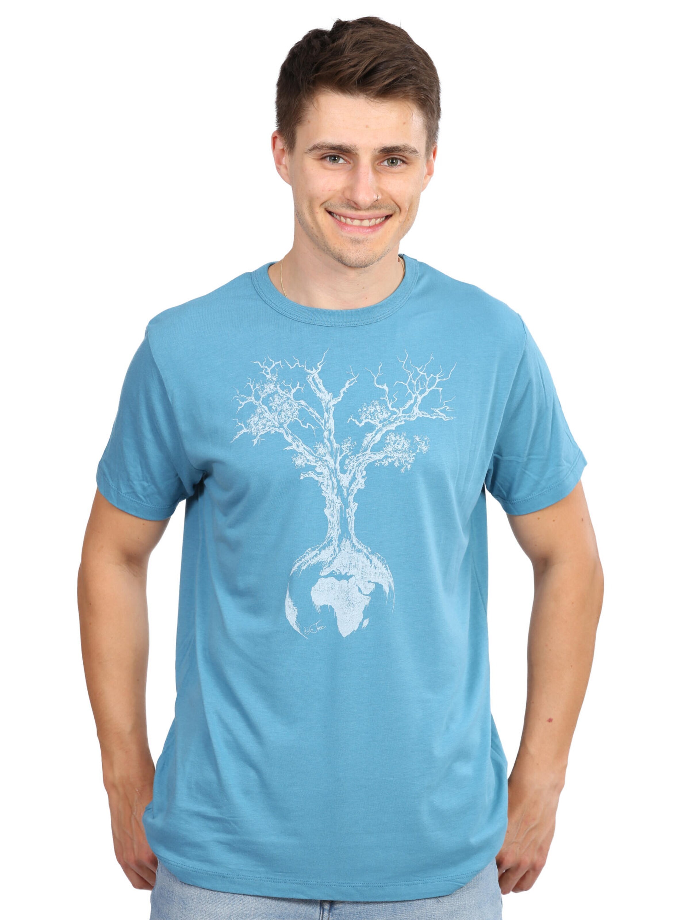 Life-Tree Shirt 'Fairwear Bambus Weltenbaum' in Blue: front