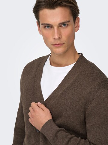 Only & Sons Knit Cardigan 'ONSTing' in Brown