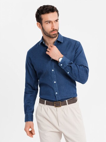 Ombre Slim fit Overhemd 'OM-SHDS-0180' in Blauw: voorkant