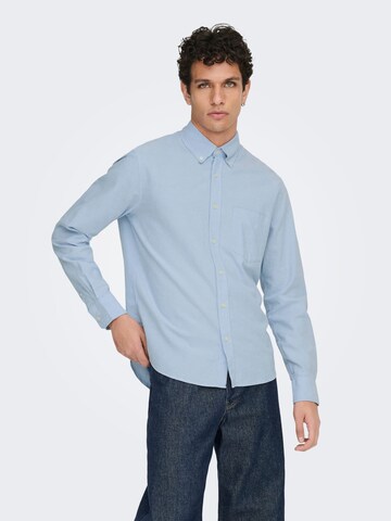 Only & Sons Comfort fit Button Up Shirt 'Gaton' in Blue