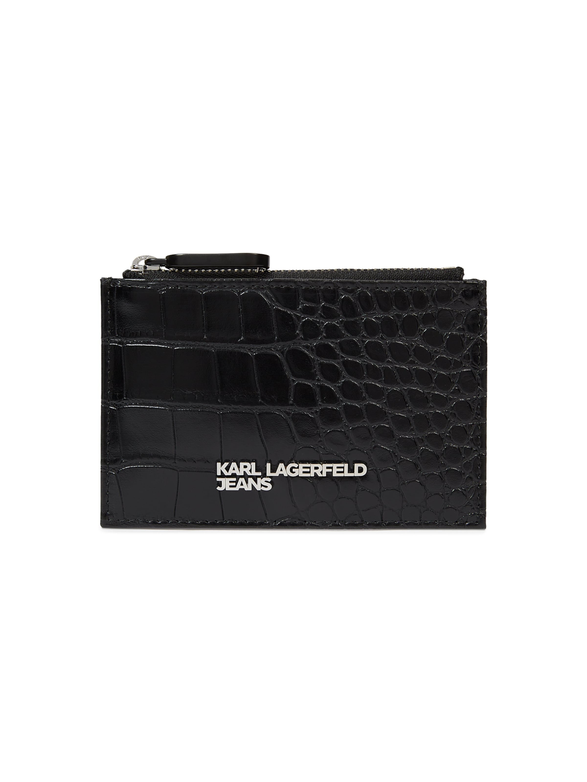 KARL LAGERFELD JEANS - Estojo ' METAL LOGO CROC ' em preto: frente