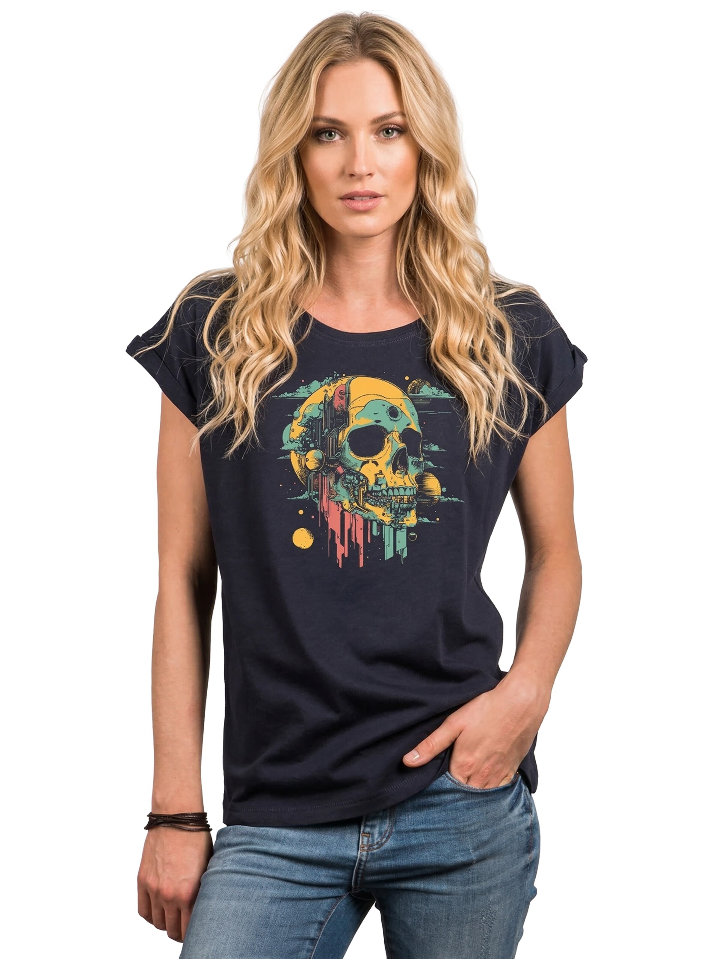 MAKAYA Shirt 'Head Shot Skull' in Blue: front