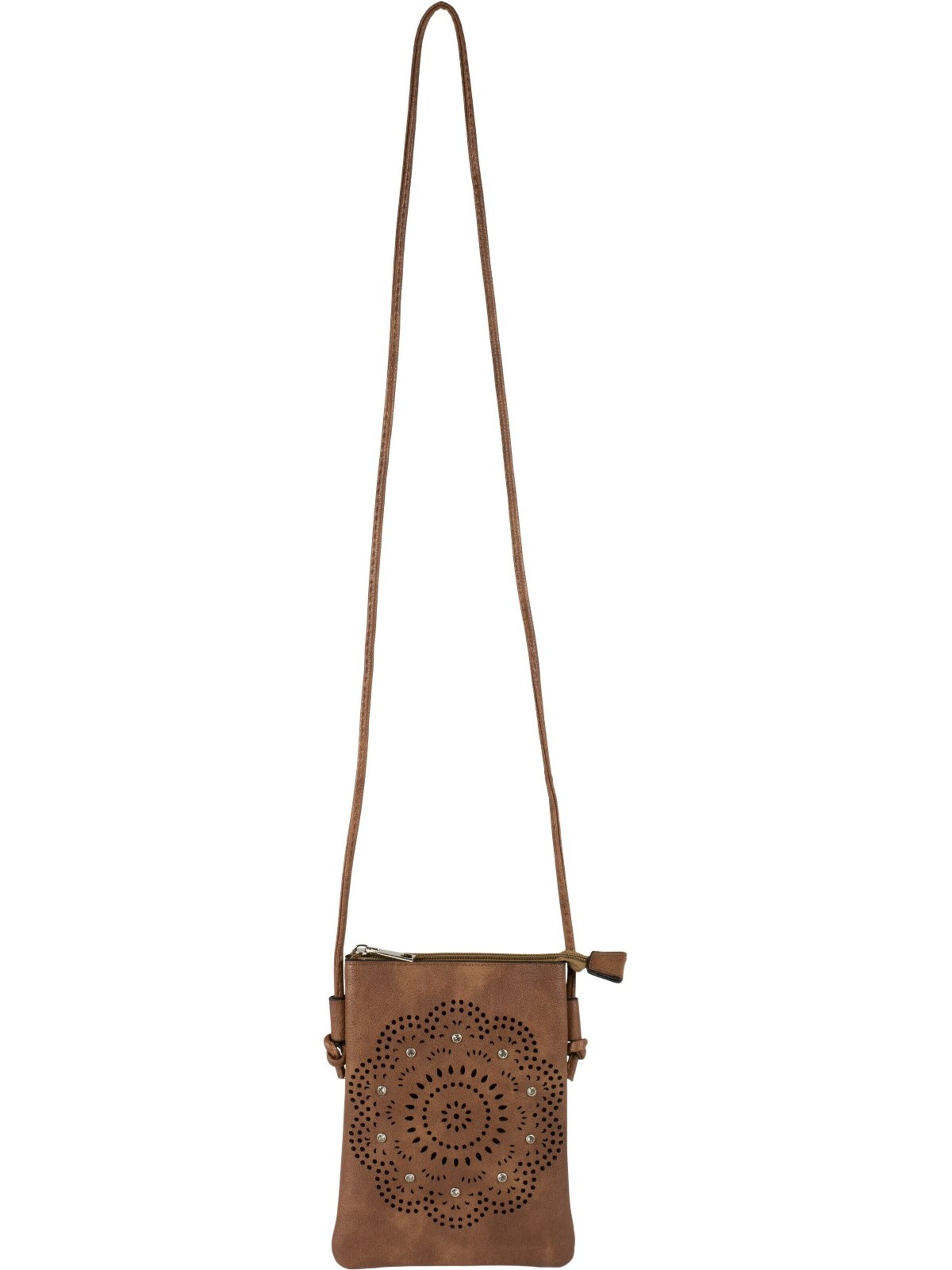 styleBREAKER Umhängetasche 'Mini Umhängetasche Blumen Cutout und Strass'‌‌‌‌‌‌‌ in Braun