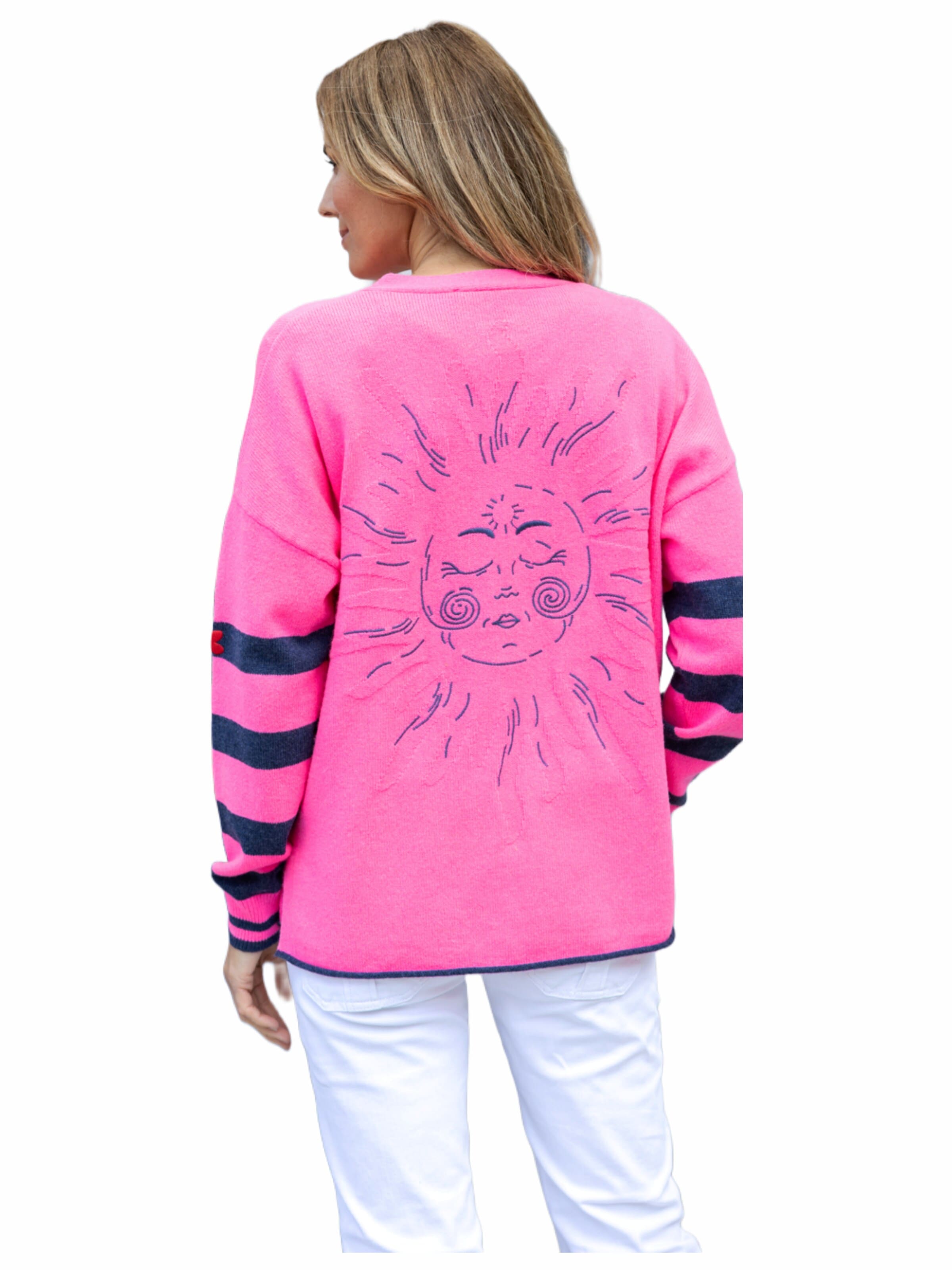 LIKS. Munich Knit cardigan 'Strickjacke Ärmel gestreift aus Organic Cotton-Woll-Mischung - DeltaC' in Pink