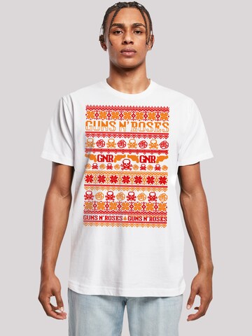 T-Shirt 'Guns And Roses Christmas' F4NT4STIC en blanc : devant