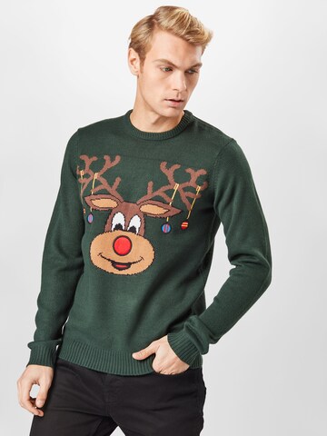 Only & Sons Regular fit Sweater 'XMAS' in Green: front