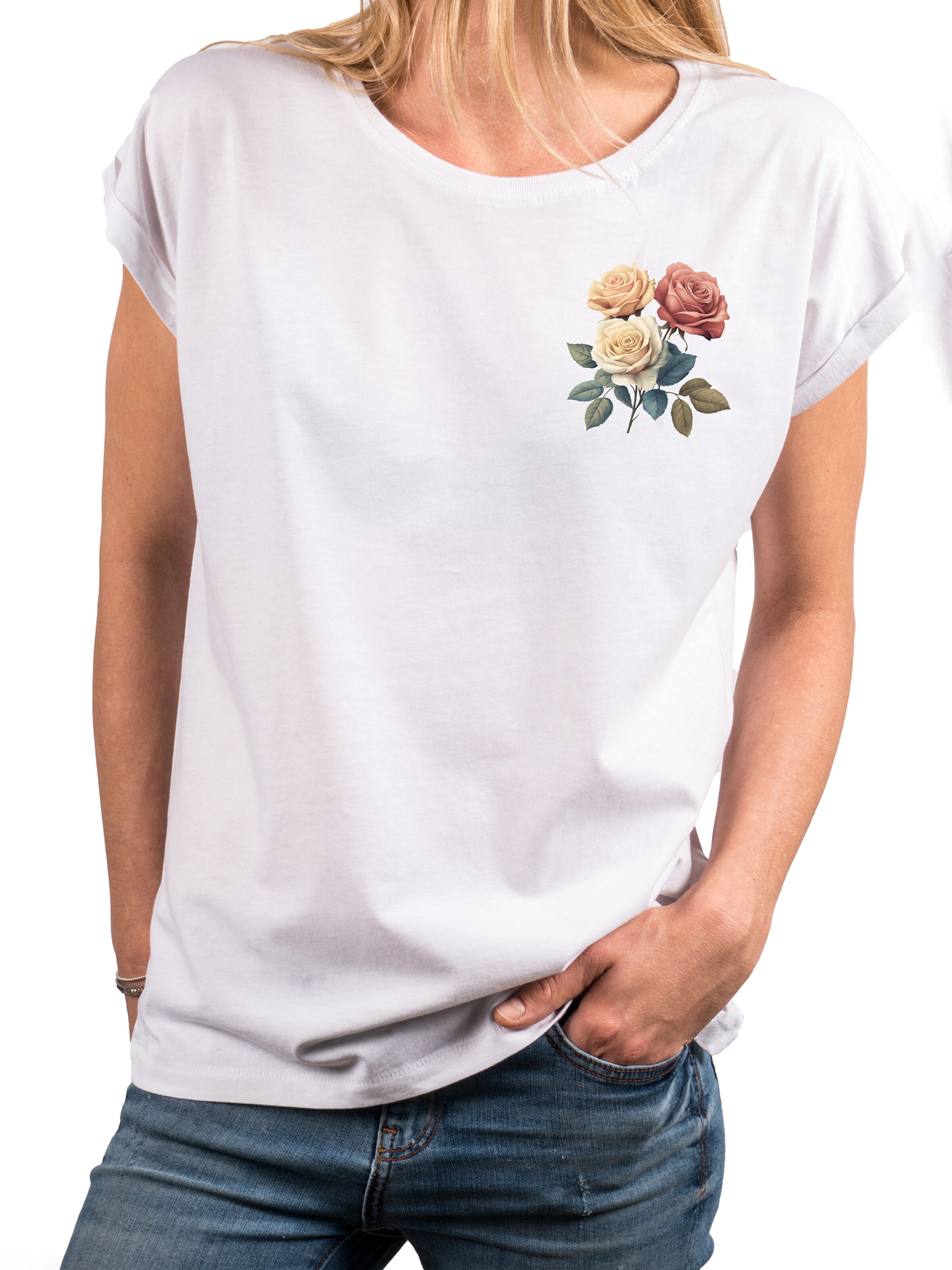 MAKAYA Shirt 'Three Roses' in White