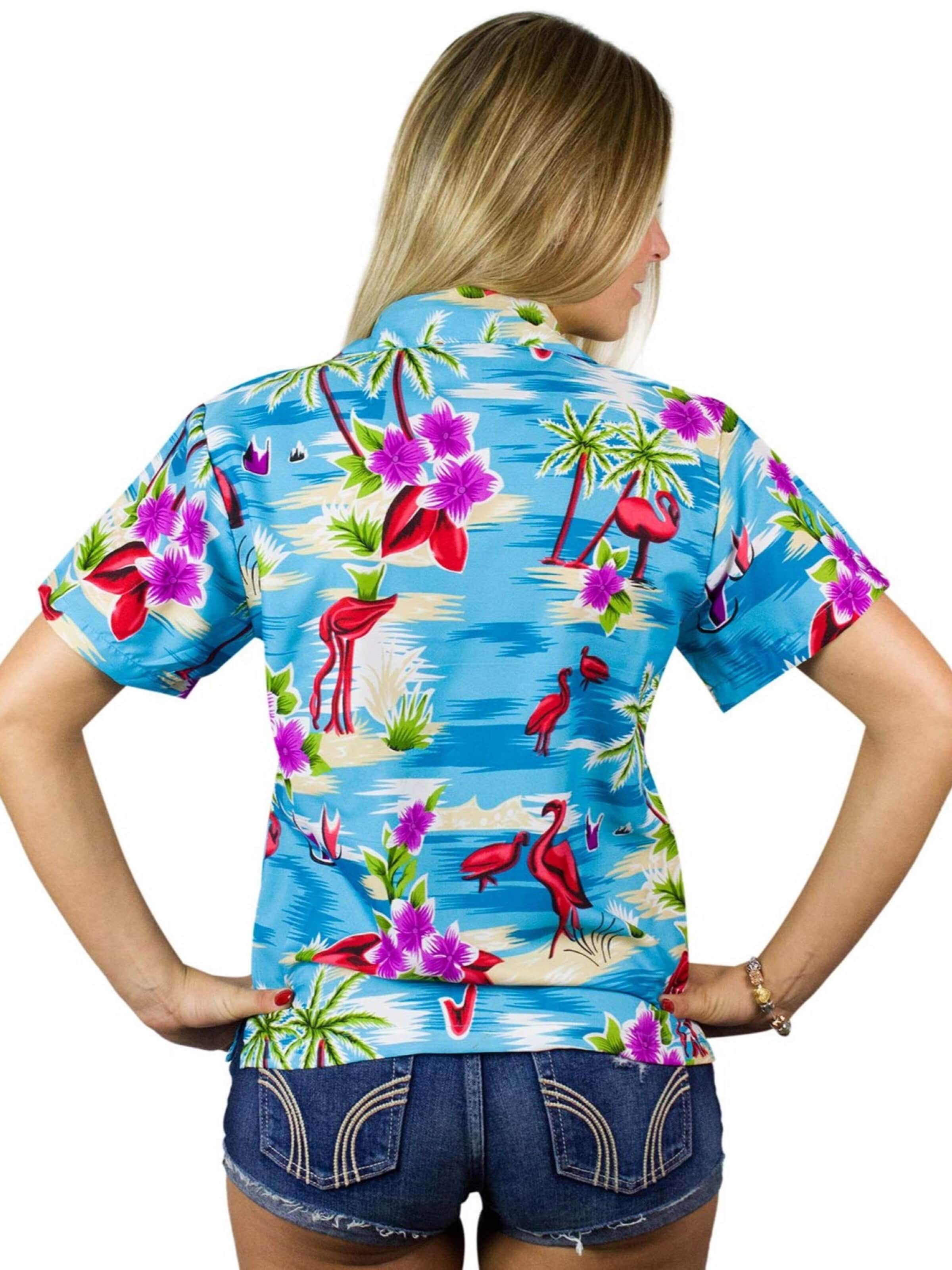 Camicia da donna 'Flamingos' di King Kameha in blu