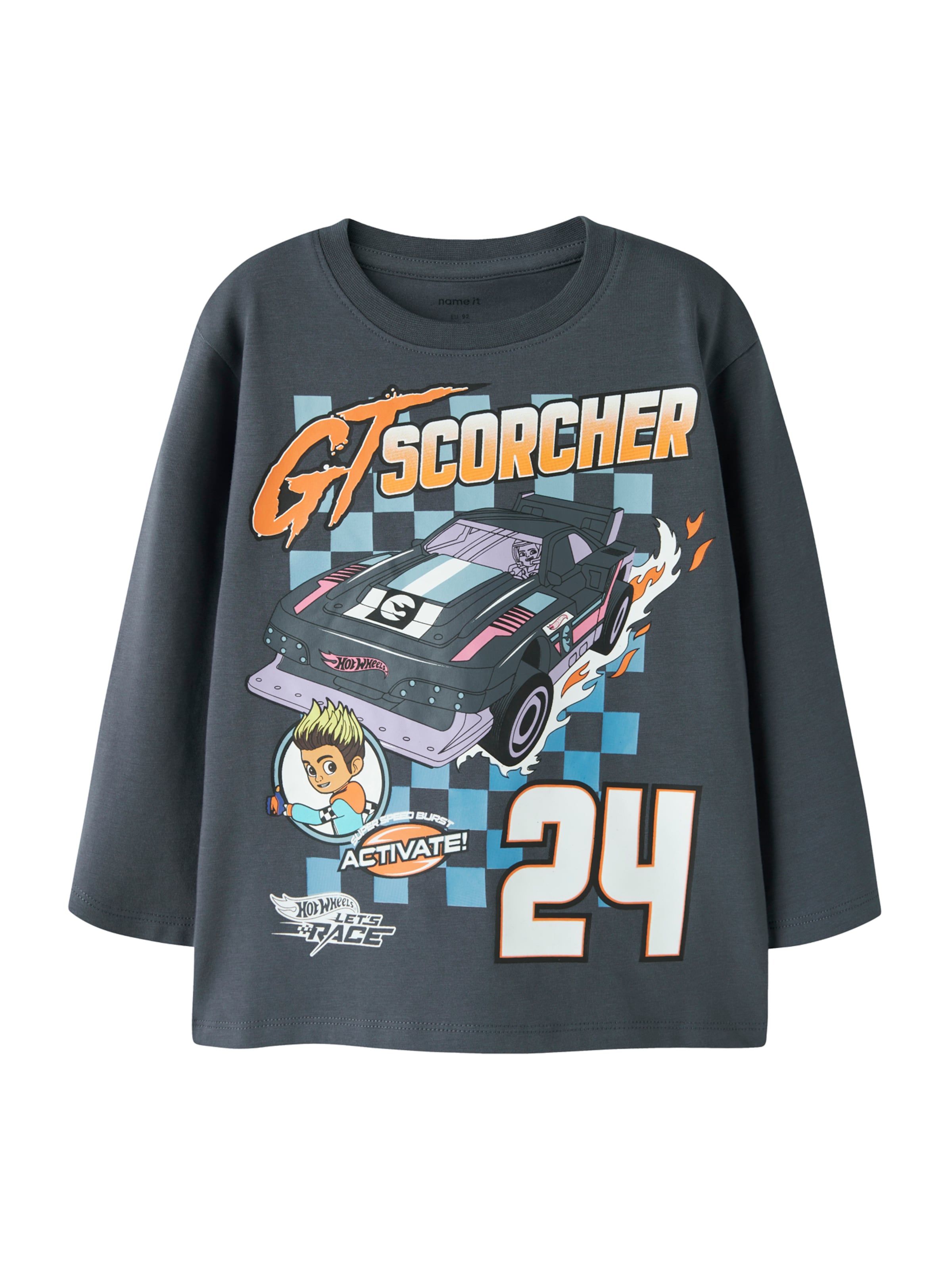 NAME IT Shirt 'NMMSTEVEN HOTWHEELS' in 92 in dunkelblau / orange / weiß, Produktansicht