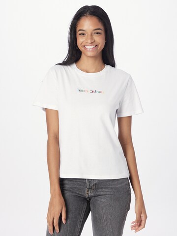 Tommy Jeans T-shirt 'Serif' i vit: framsida