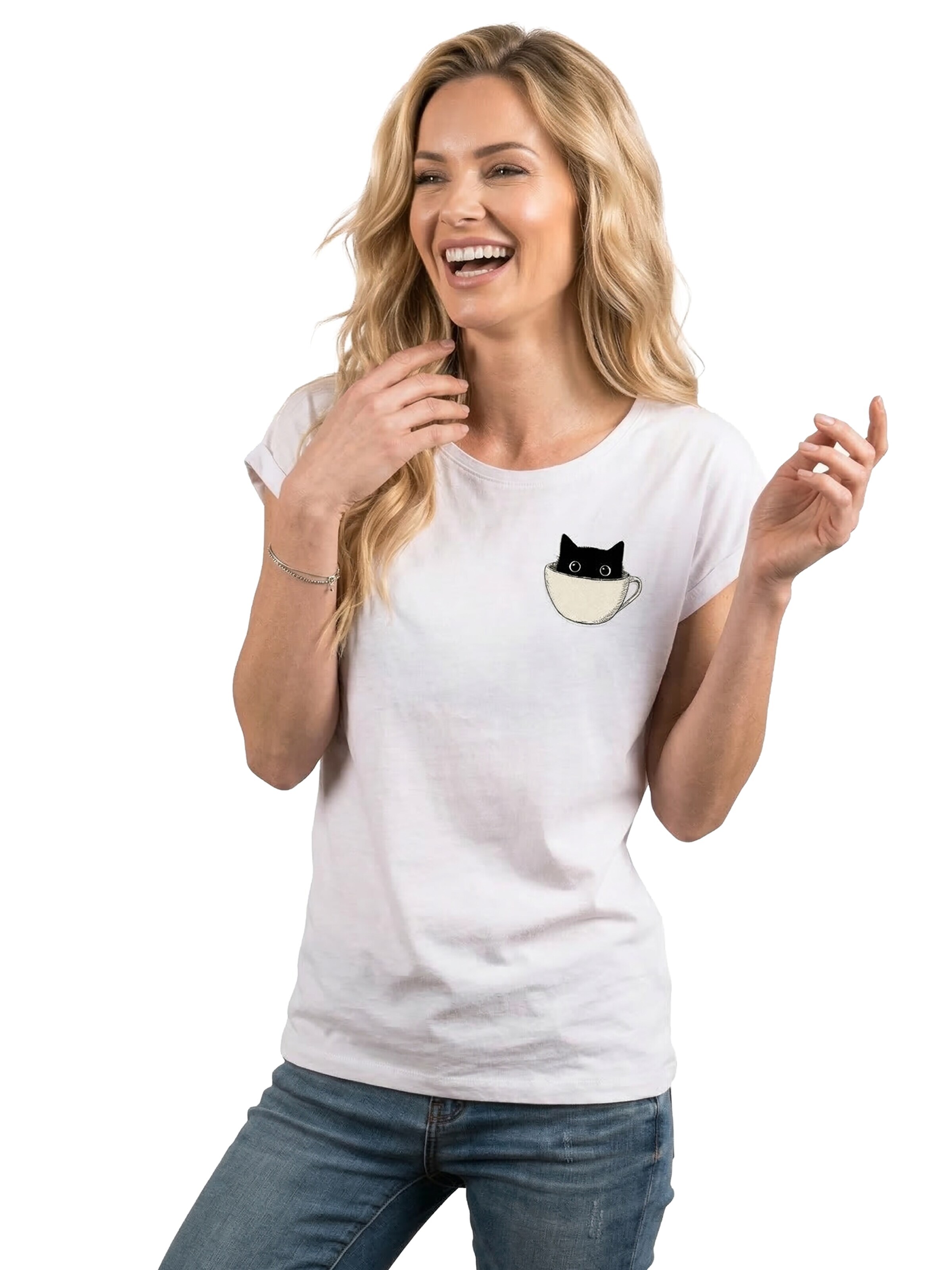 MAKAYA Shirt 'Cup Cat' in White