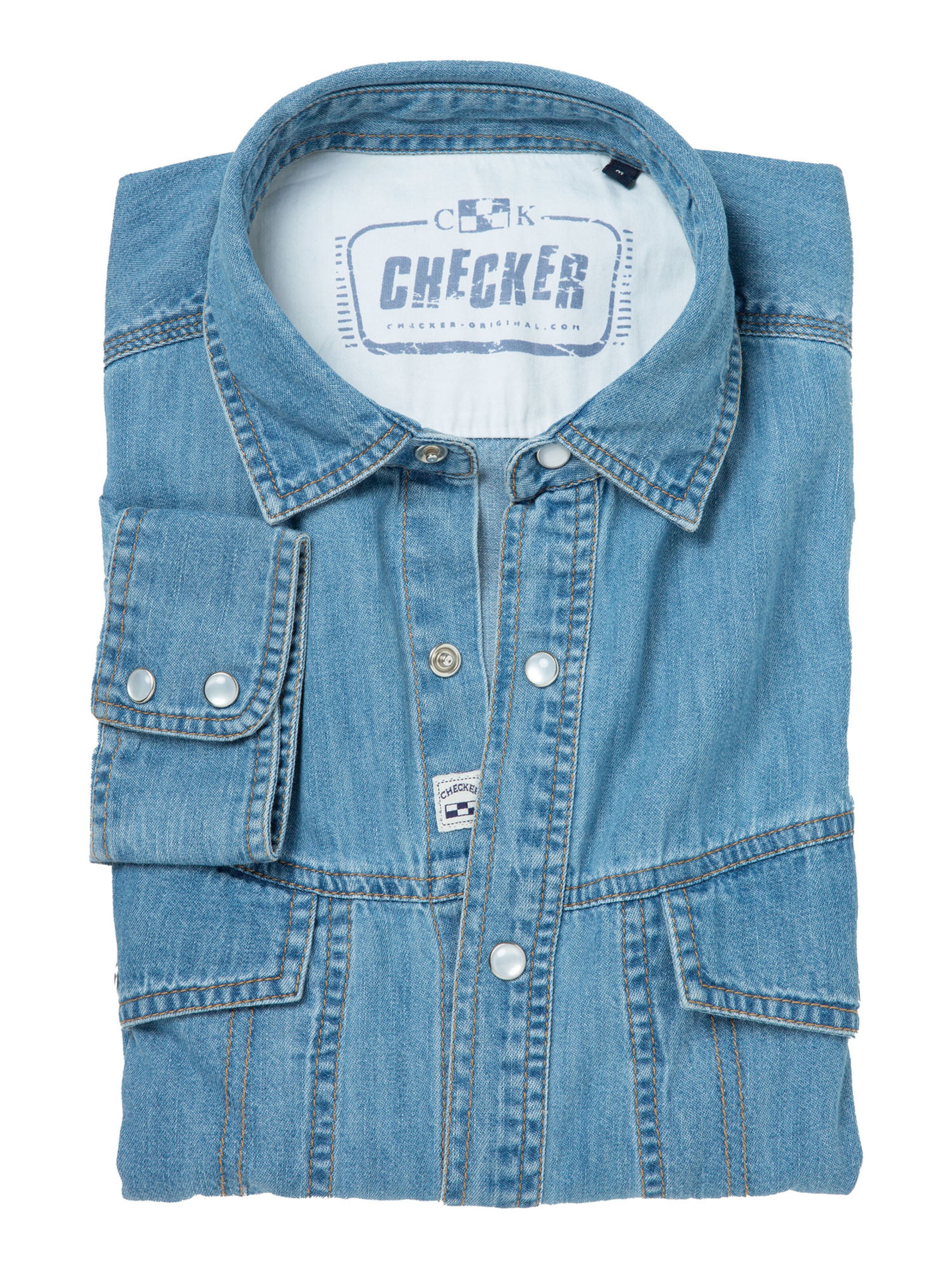 Checker Regular fit Overhemd ' Dynasty Denim ' in Blauw