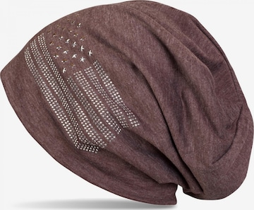 styleBREAKER Mütze 'Beanie mit USA Flagge aus Strass' in Braun: Vorderseite