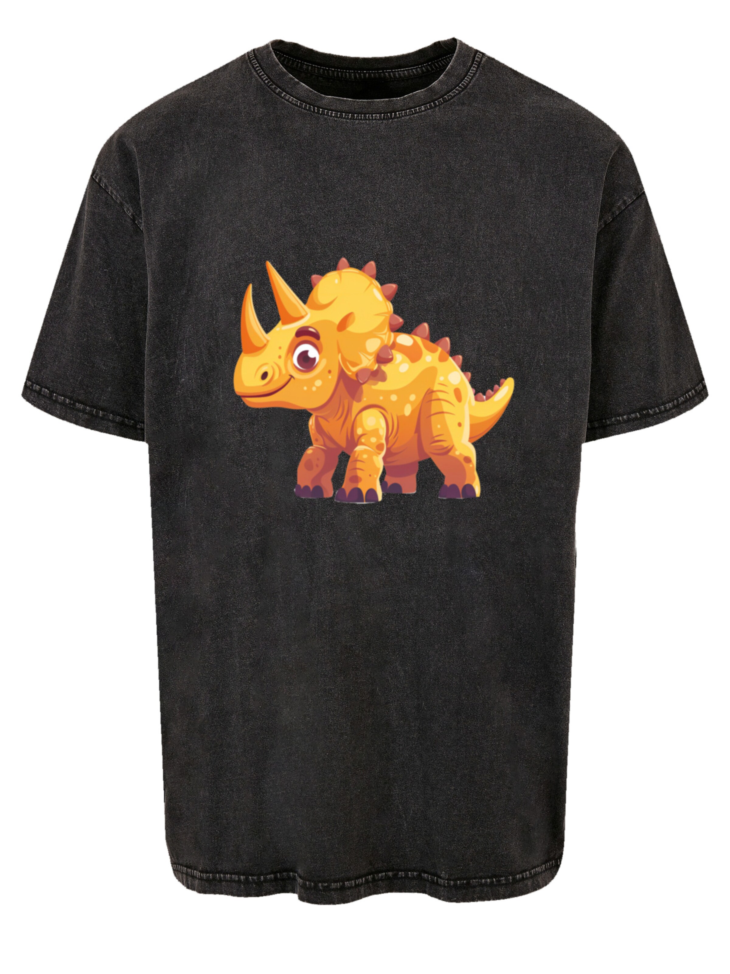 F4NT4STIC T-Shirt 'Süßer Triceratops Dinosaurier' in Schwarz: Vorderseite