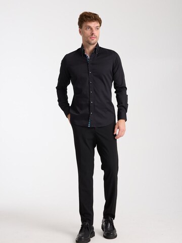 Slim fit Camicia business 'Roma Satin Man Shirt Green' di 7Camicie in nero