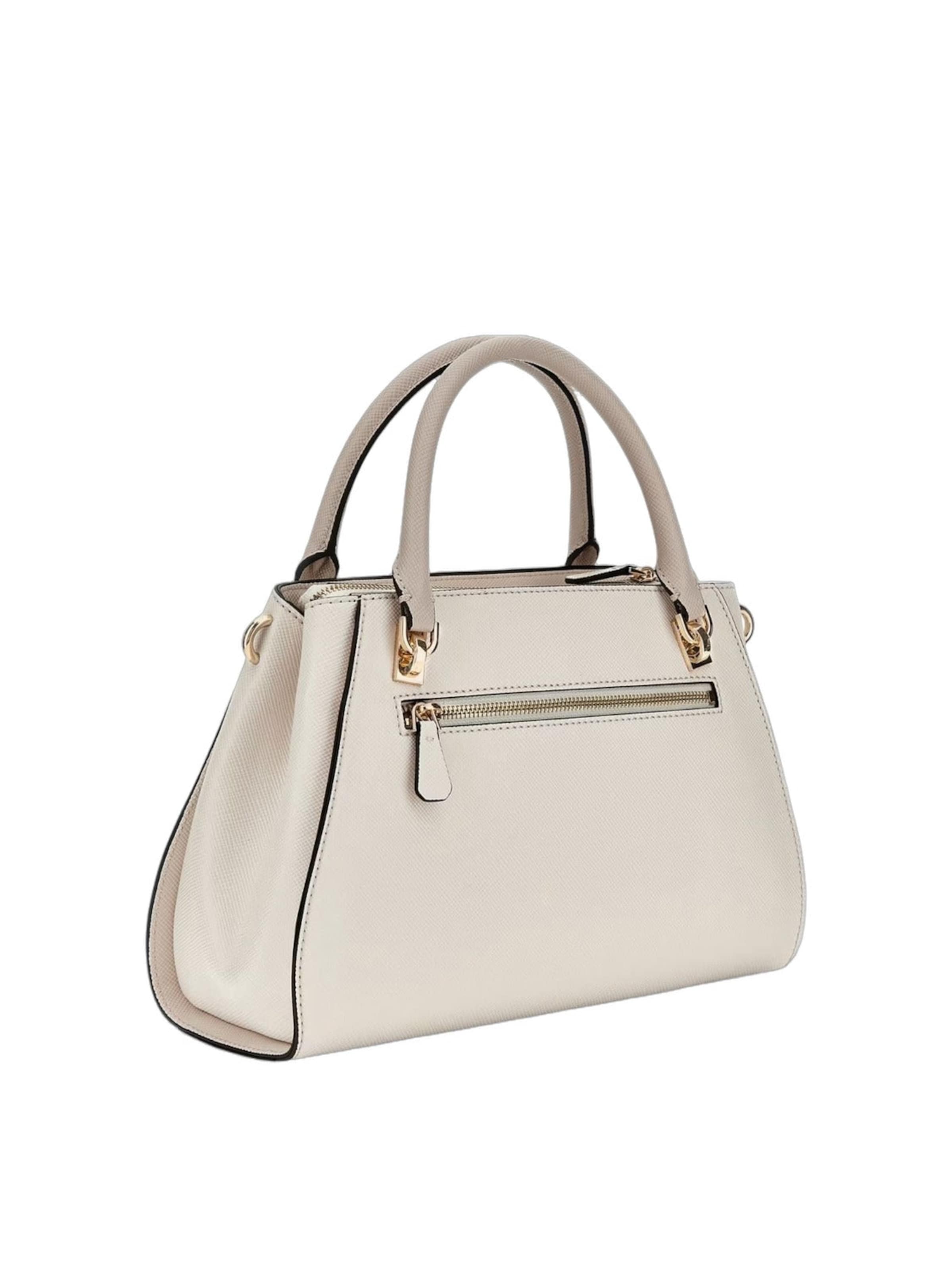 GUESS Ročna torbica 'Guess Sac Bandoulière Bramina Small Satche Off White/Taupe' | bela barva