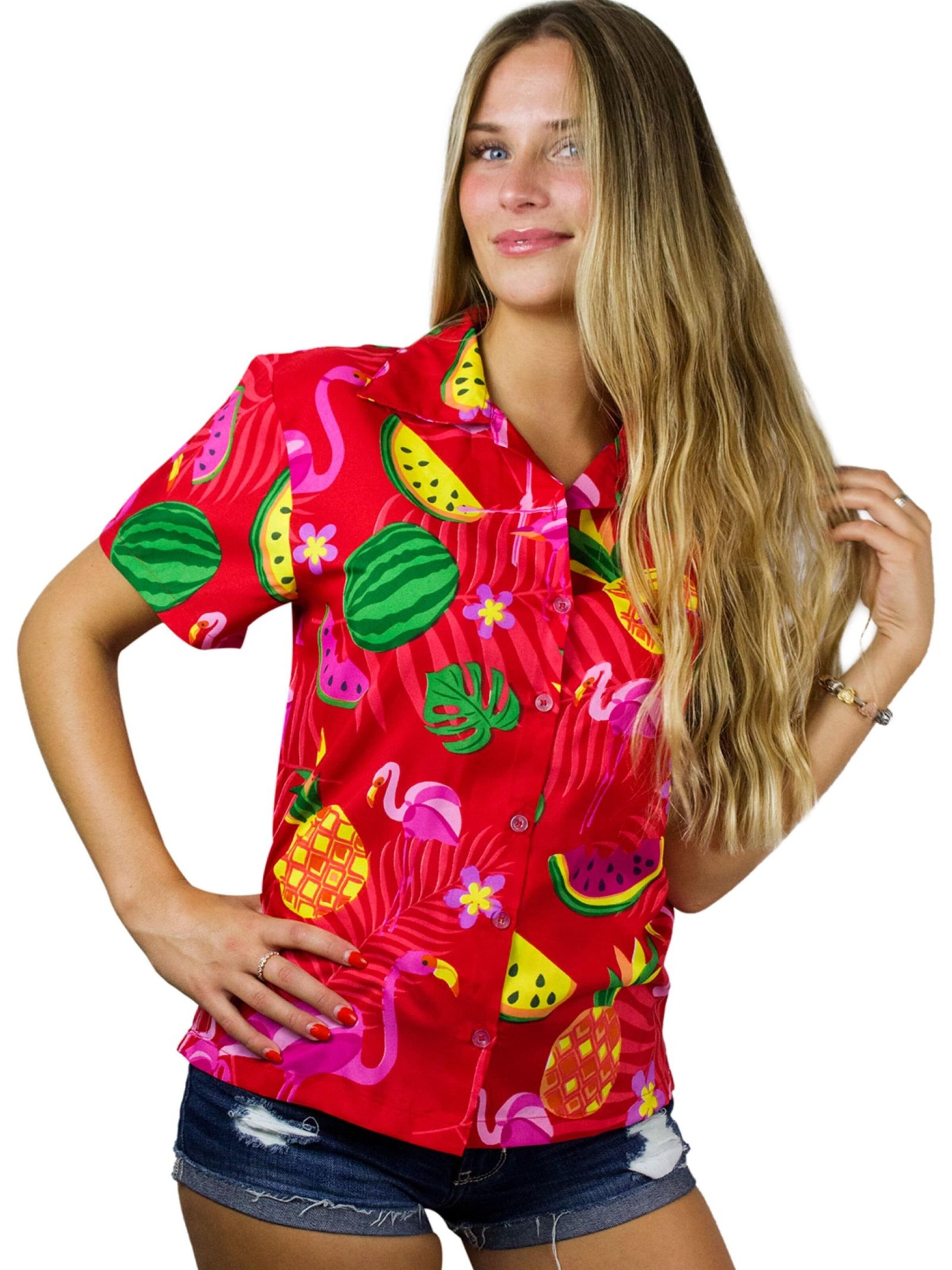 Camicia da donna 'Flamingo Melone' di King Kameha in rosso: frontale