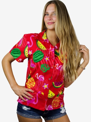 Camicia da donna 'Flamingo Melone' di King Kameha in rosso: frontale