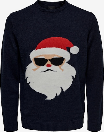 Only & Sons Sweater 'Xmas' in Blue: front