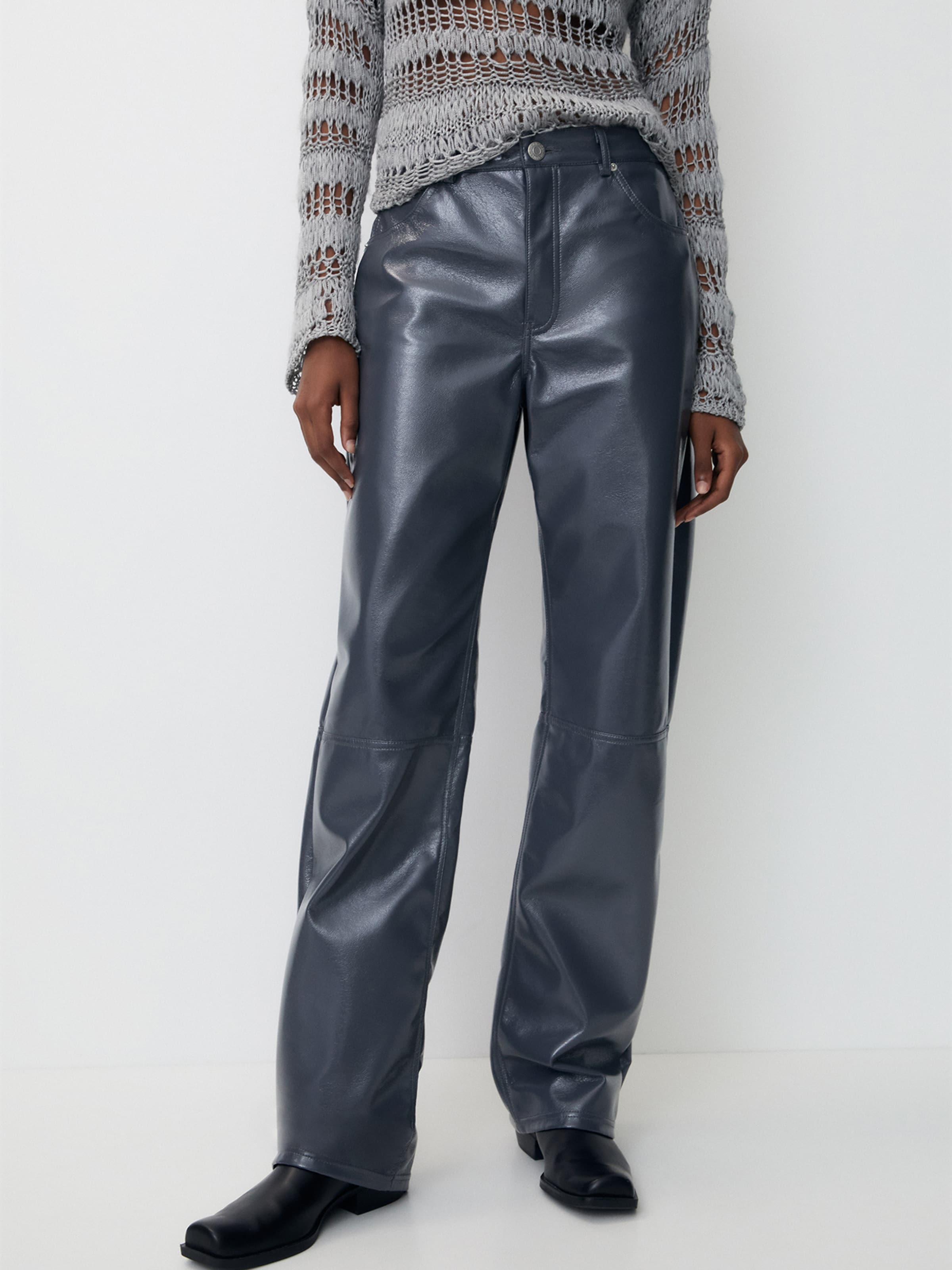 Grijze leren broek sale