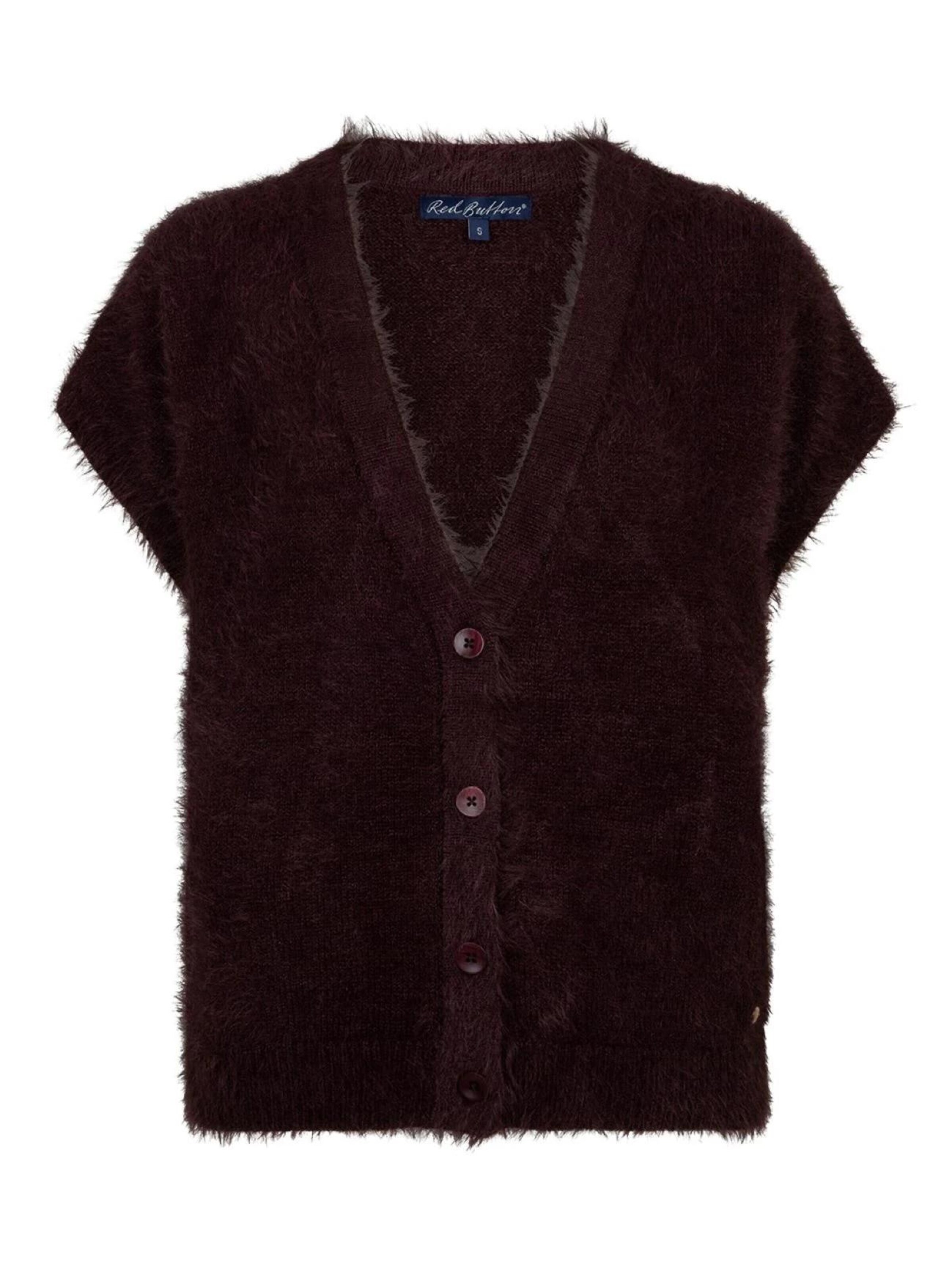 Red Button Knit cardigan in Red: front