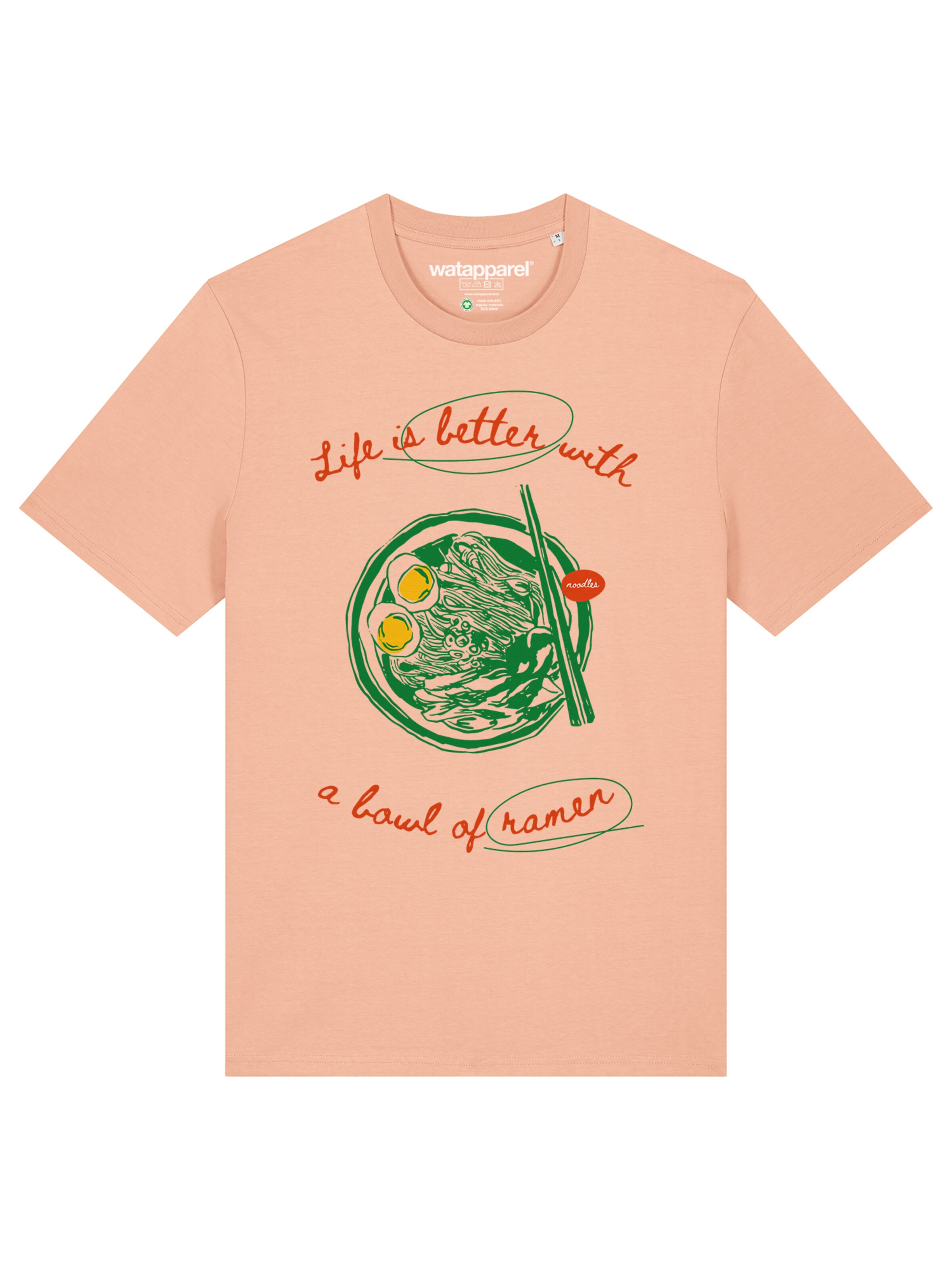 T-Shirt 'Life Is Better With Ramen' Watapparel en rose : devant
