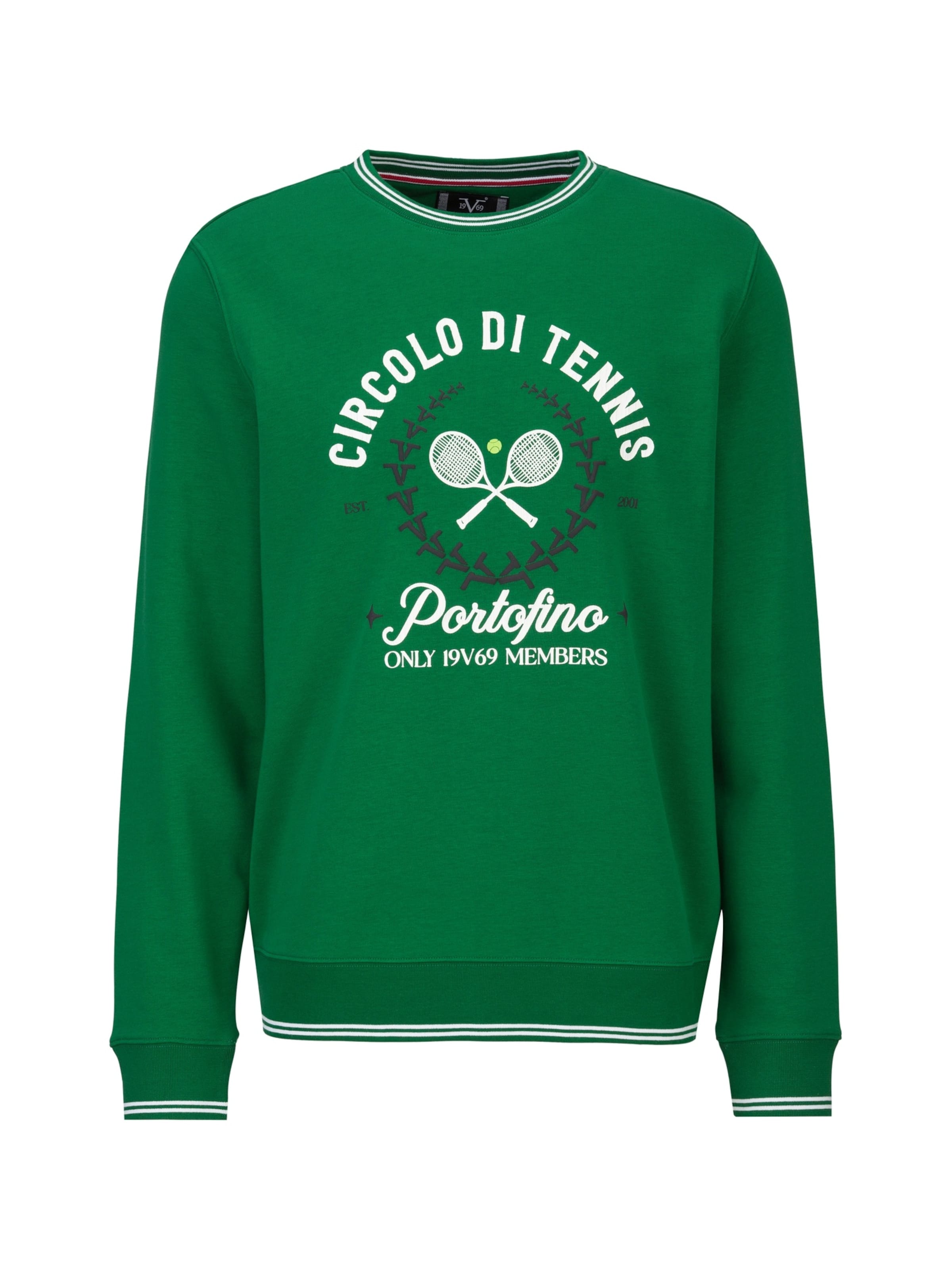 19V69 ITALIA Sweatshirt 'Nico Tennis 2' in de kleur Groen / Zwart / Wit, Productweergave