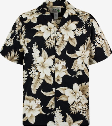 KY's Regular Fit Hemd 'Goldbraune Blume' in Schwarz: Vorderseite
