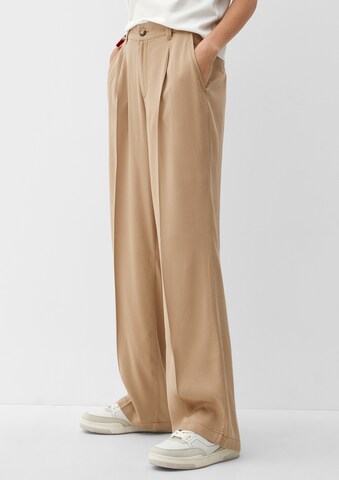 s.Oliver Wide leg Trousers with creases in Beige