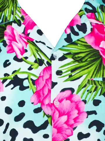 King Kameha Shirt 'Leopard Flowers' in Blau