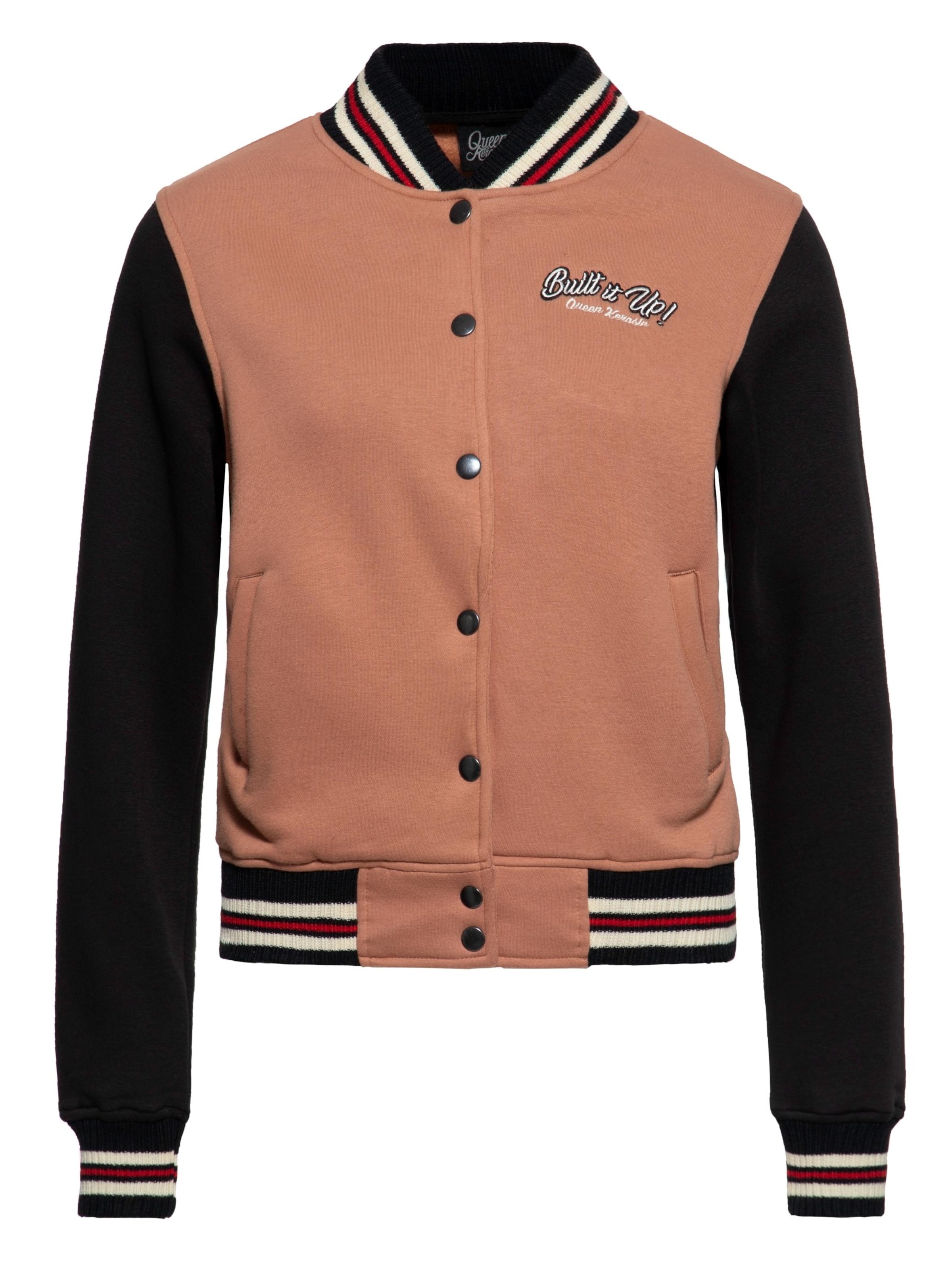 Queen Kerosin Zip-Up Hoodie 'Built it up!' in Brown: front