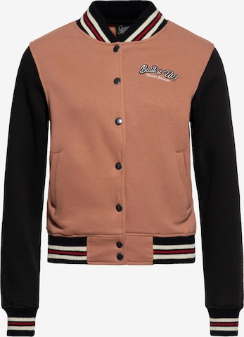 Queen Kerosin Sweatjacke 'Built it up!' in Braun: Vorderseite