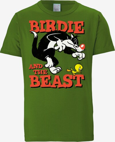 LOGOSHIRT T-Shirt 'Looney Tunes – Sylvester & Tweety' in oliv, Produktansicht