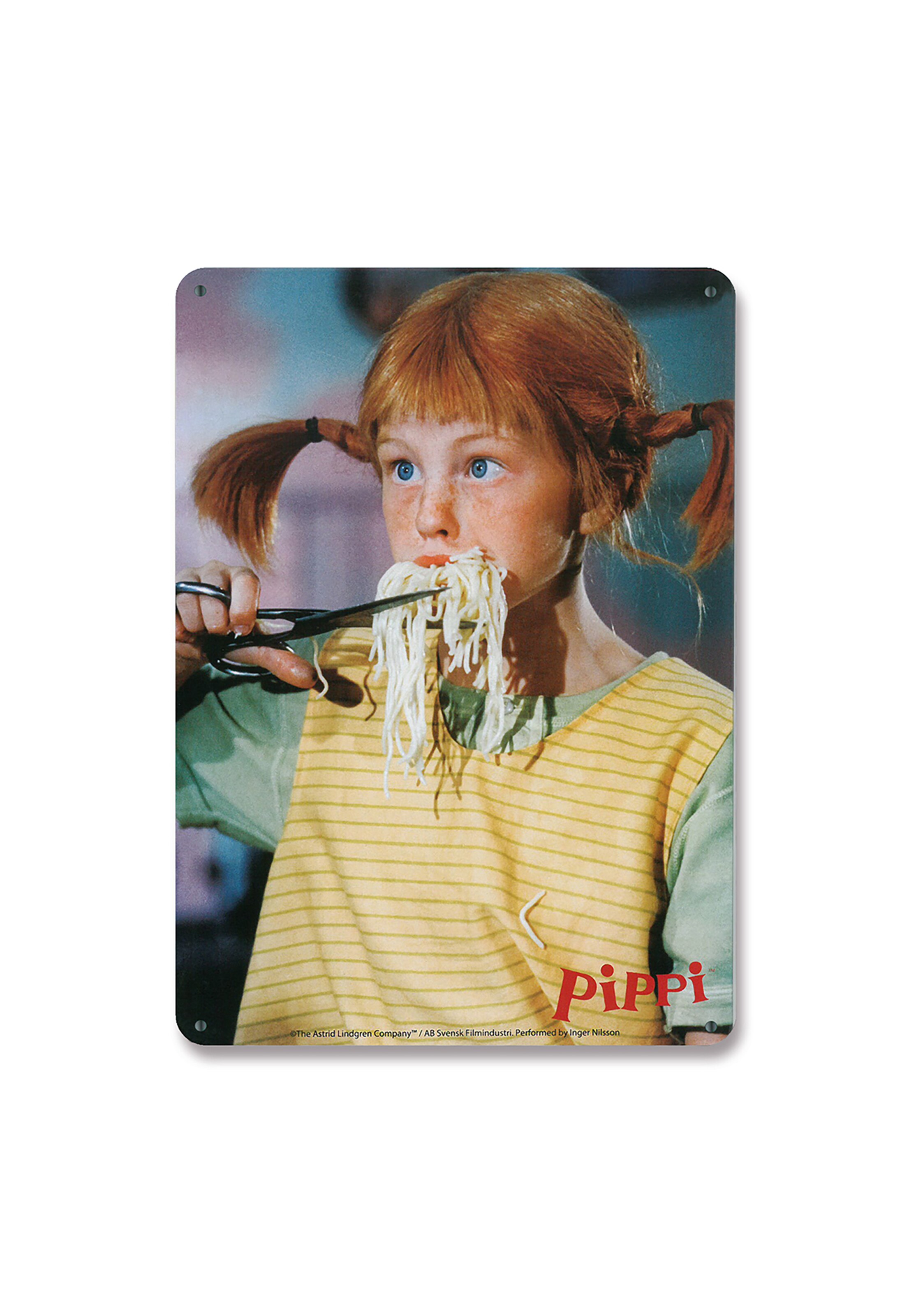 LOGOSHIRT Blechschild Pippi-Langstrumpf - Spaghetti DIN A5 in Mischfarben: Vorderseite