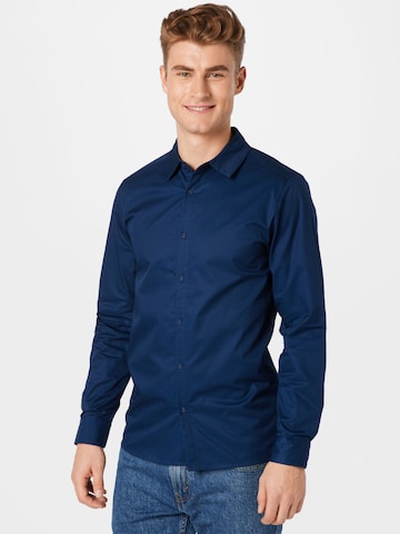 ABOUT YOU x Kevin Trapp Regular fit Button Up Shirt 'Jasper' in Blue: front