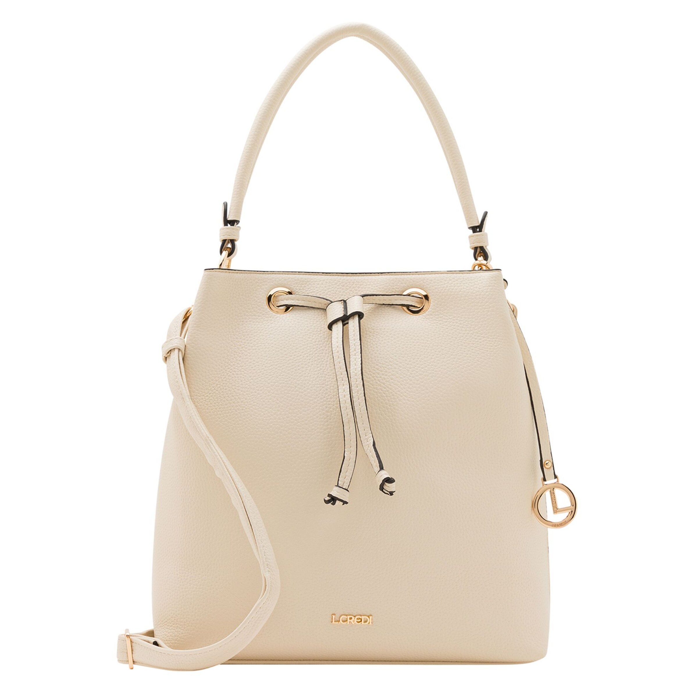 Borsa a sacco 'Ebony' di L.CREDI in beige: frontale