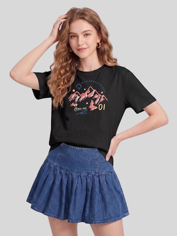 LapaPlus Shirt 'Women Pink Watercolor Mountain Scenery Print T-Shirt' in Zwart: voorkant