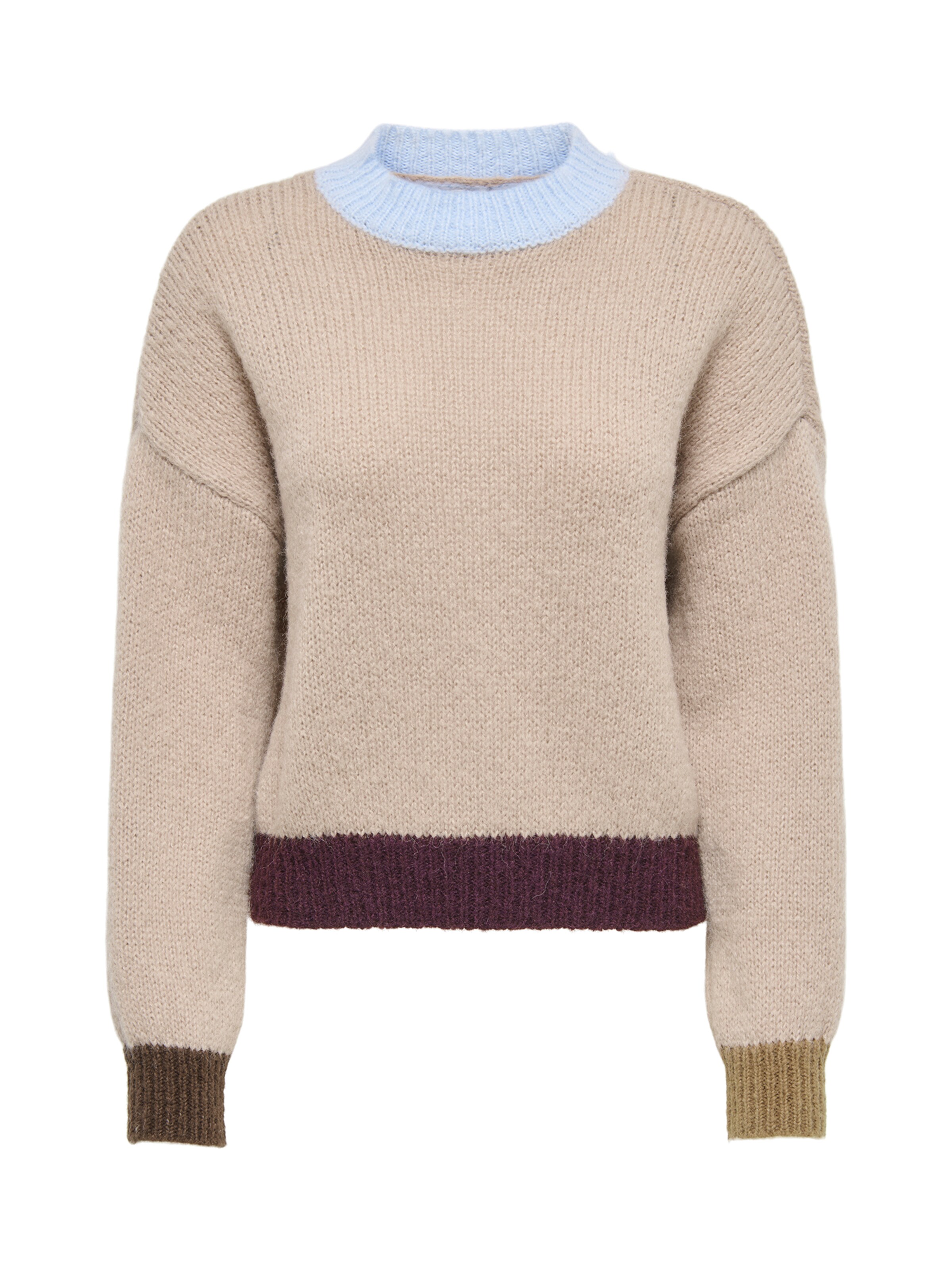 Pullover 'ONLOLINA' in XS ONLY di colore beige / blu chiaro / grigio scuro / melanzana, Visualizzazione prodotti