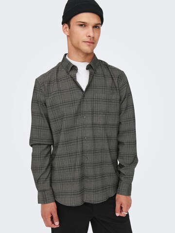 Only & Sons Regular fit Button Up Shirt in Grey