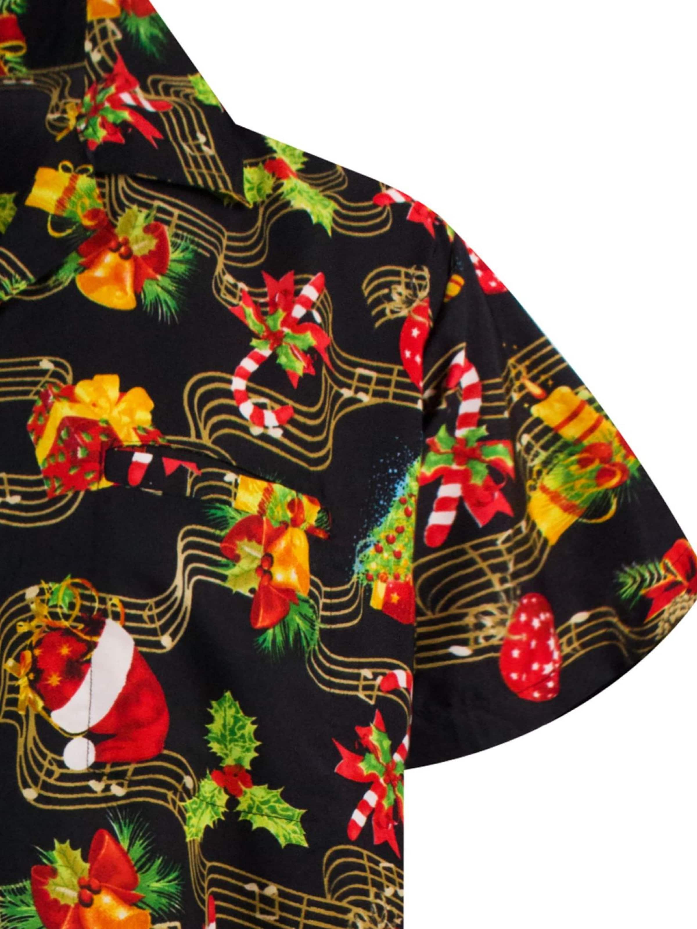 King Kameha Regular fit Overhemd 'Christmas Music' in Zwart