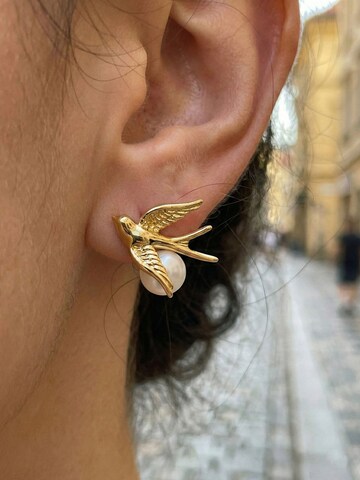 Nemomatheo Earrings 'Hirondelle – Schwalbe & Perle' in Gold