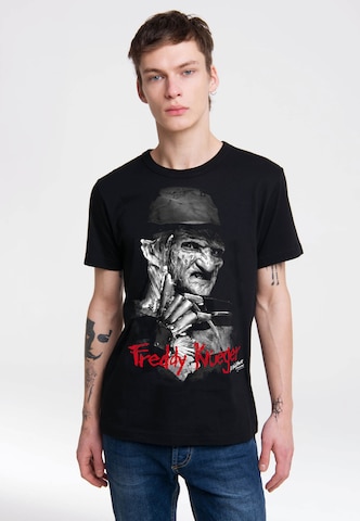LOGOSHIRT Shirt 'Nightmare On Elm Street' in Zwart: voorkant