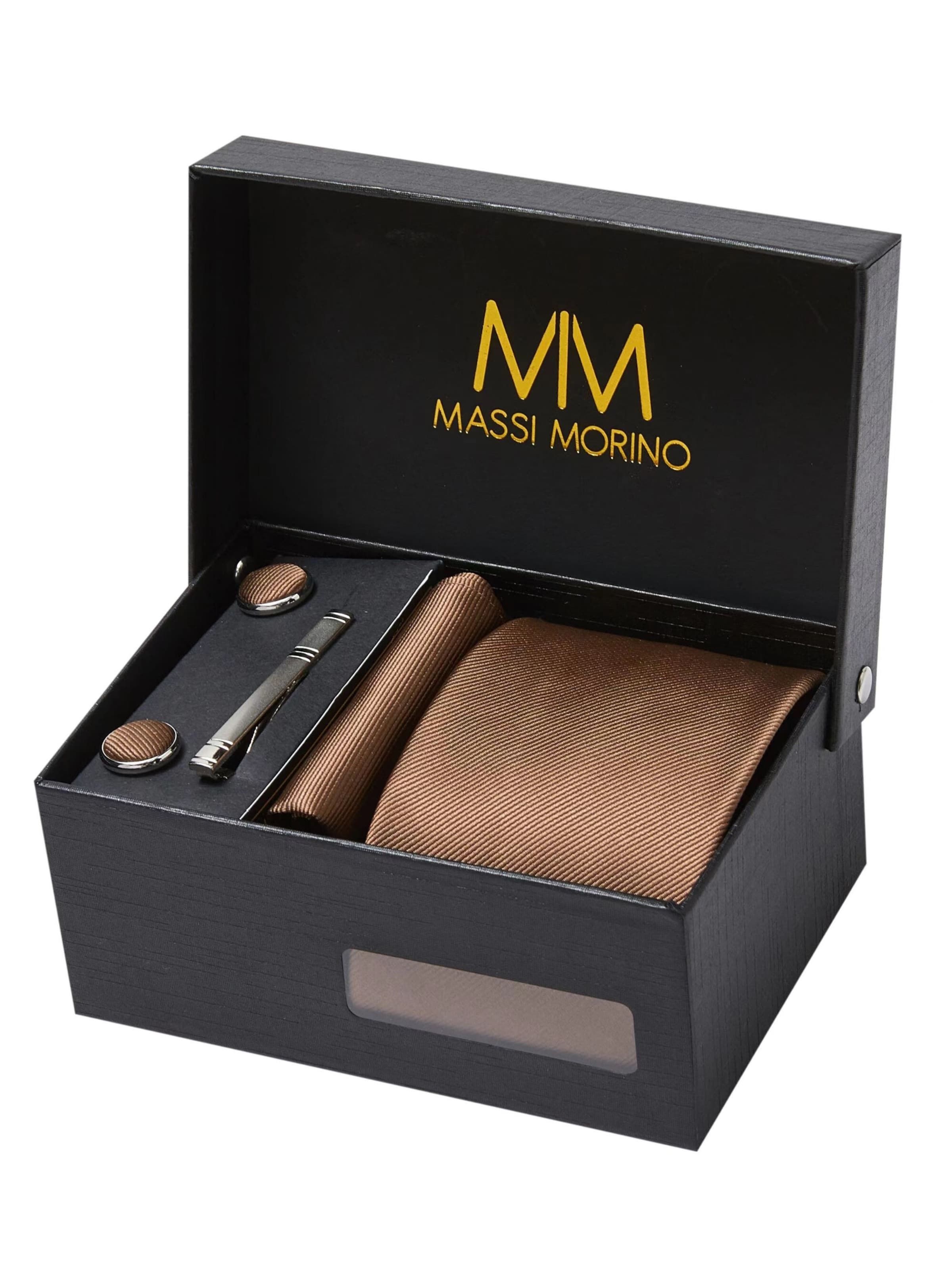 Massi Morino 5-in-1 Krawatten-Set, Krawattenbreite 8 cm in Braun: Vorderseite