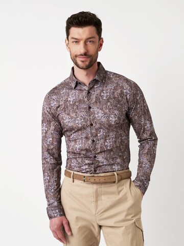 DESOTO Slim fit Button Up Shirt in Brown: front